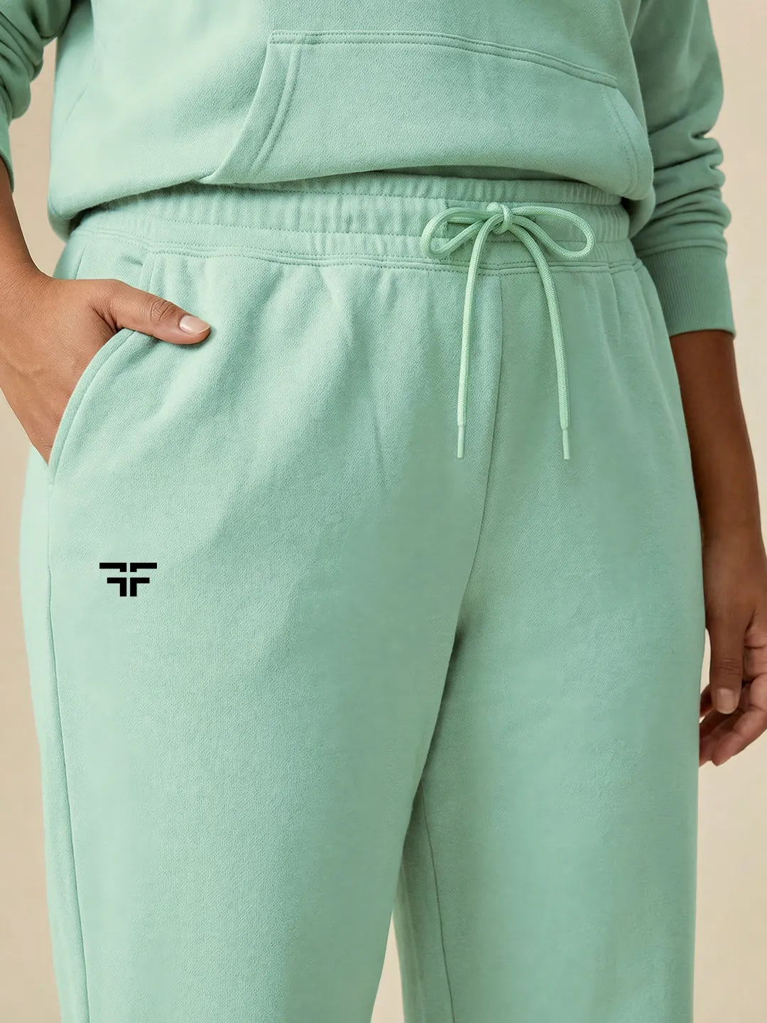 Sea Green Straight Thermal Co-ord Set (Hoodie & Straight Fit Tracks Combo)