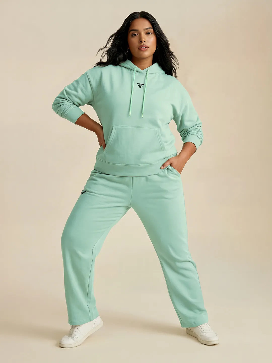 Sea Green Straight Thermal Co-ord Set (Hoodie & Straight Fit Tracks Combo)