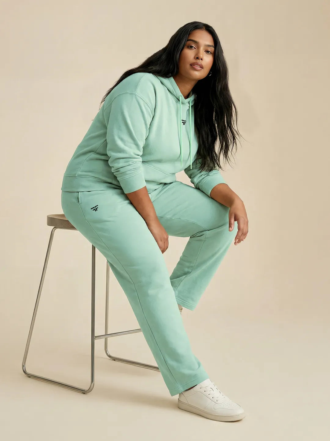 Sea Green Straight Thermal Co-ord Set (Hoodie & Straight Fit Tracks Combo)