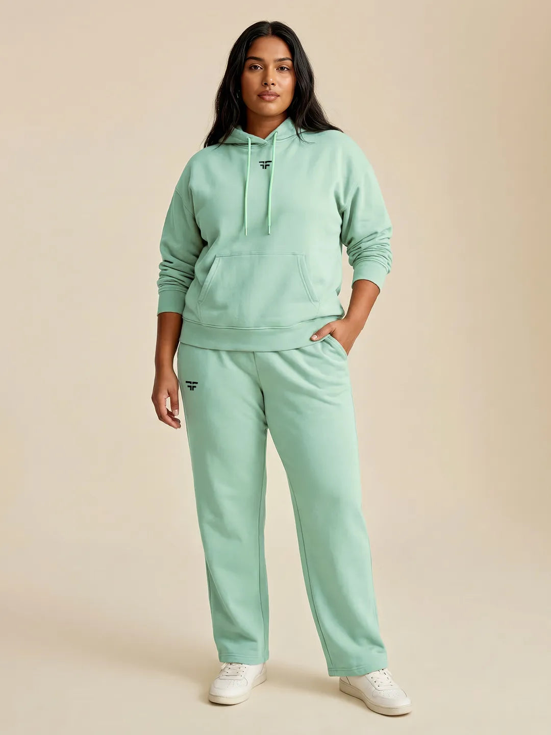 Sea Green Straight Thermal Co-ord Set (Hoodie & Straight Fit Tracks Combo)