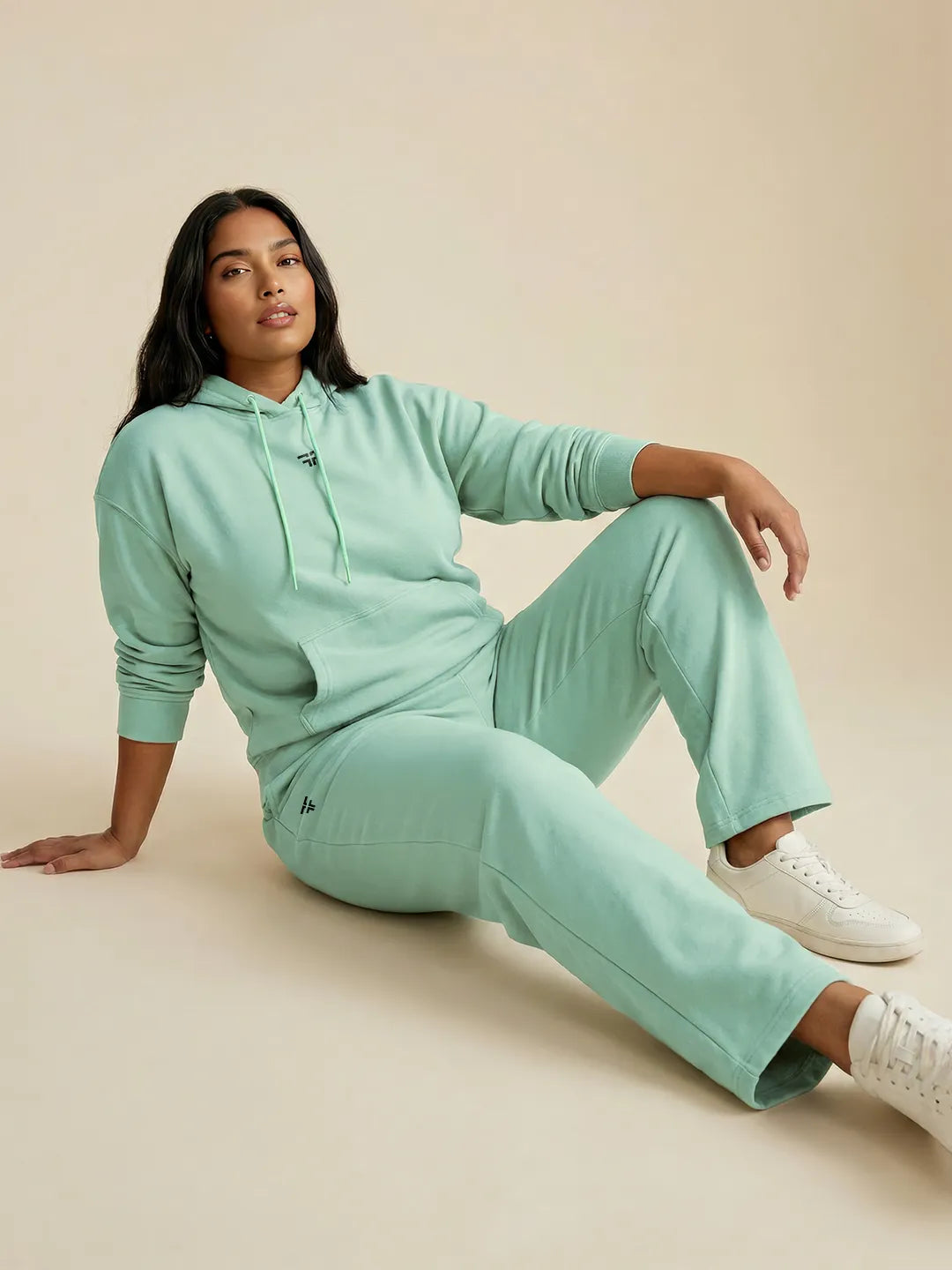 Sea Green Straight Thermal Co-ord Set (Hoodie & Straight Fit Tracks Combo)