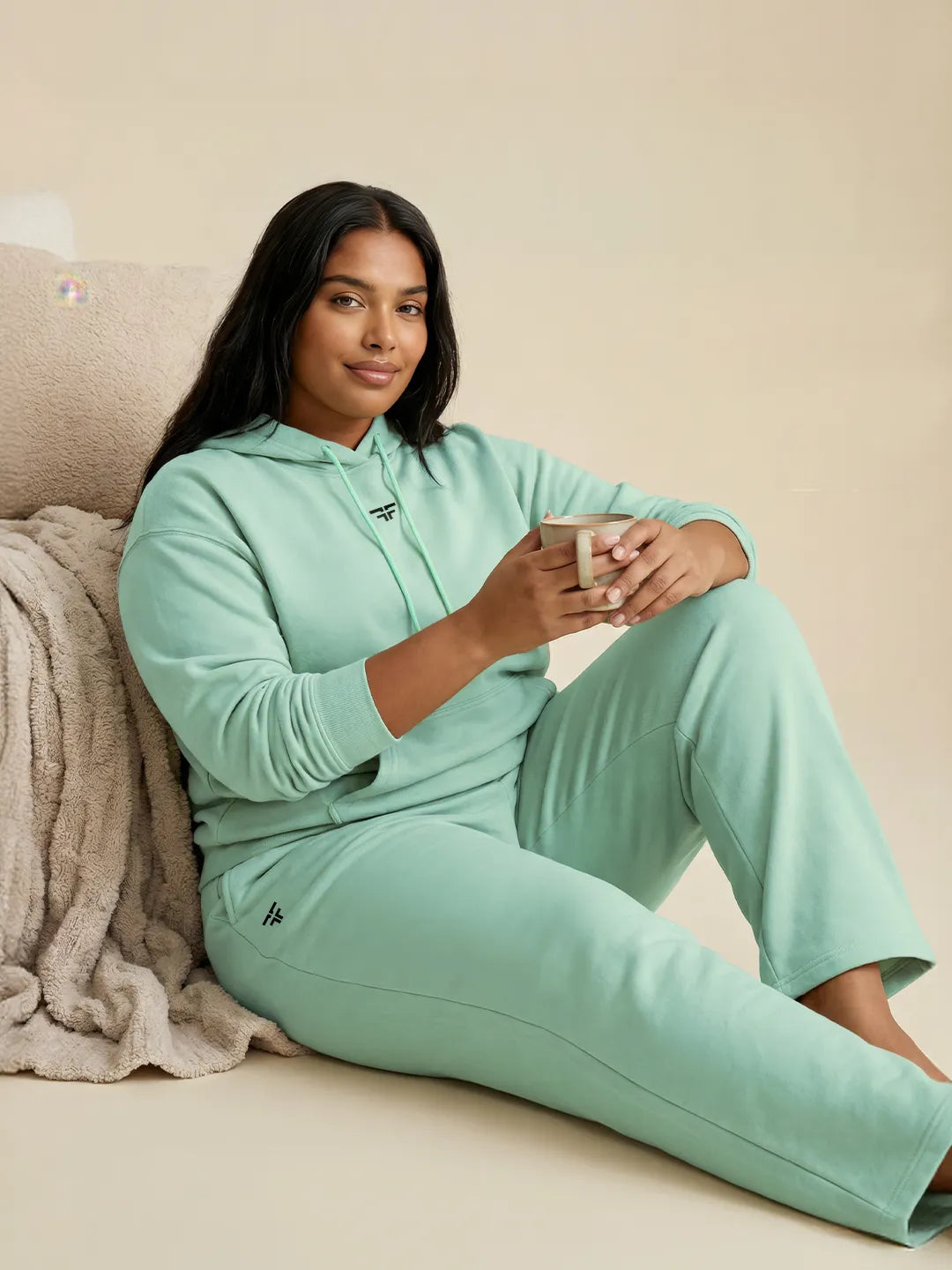 Sea Green Straight Thermal Co-ord Set (Hoodie & Straight Fit Tracks Combo)