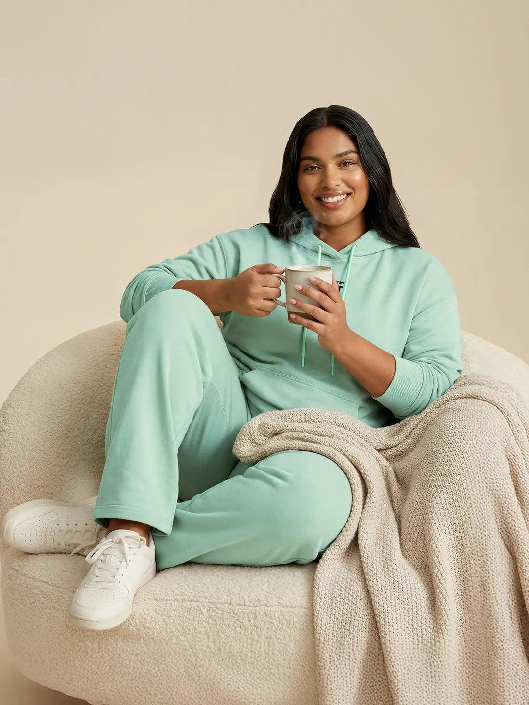 Sea Green Straight Thermal Co-ord Set (Hoodie & Straight Fit Tracks Combo)