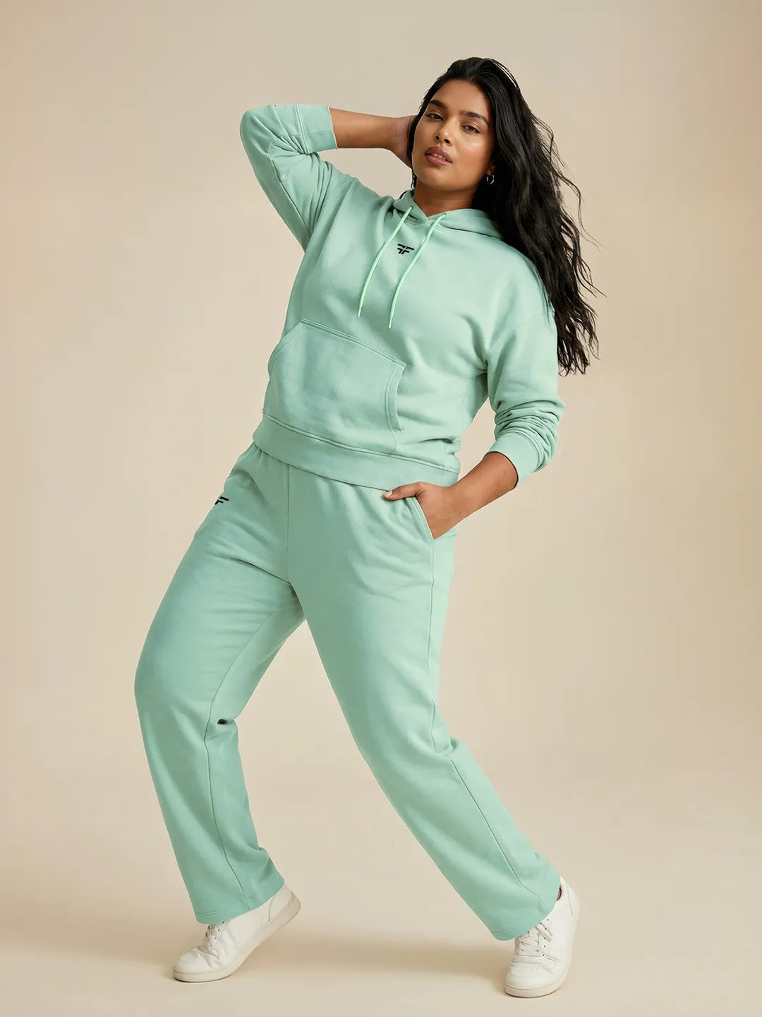Sea Green Straight Thermal Co-ord Set (Hoodie & Straight Fit Tracks Combo)