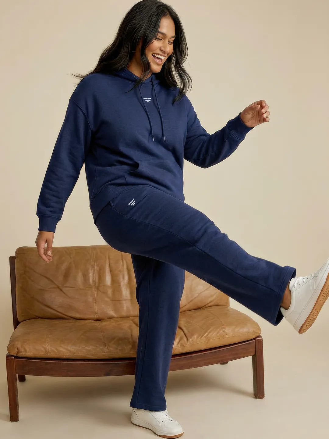 Navy Blue Straight Thermal Co-ord Set (Hoodie & Straight Fit Tracks Combo)