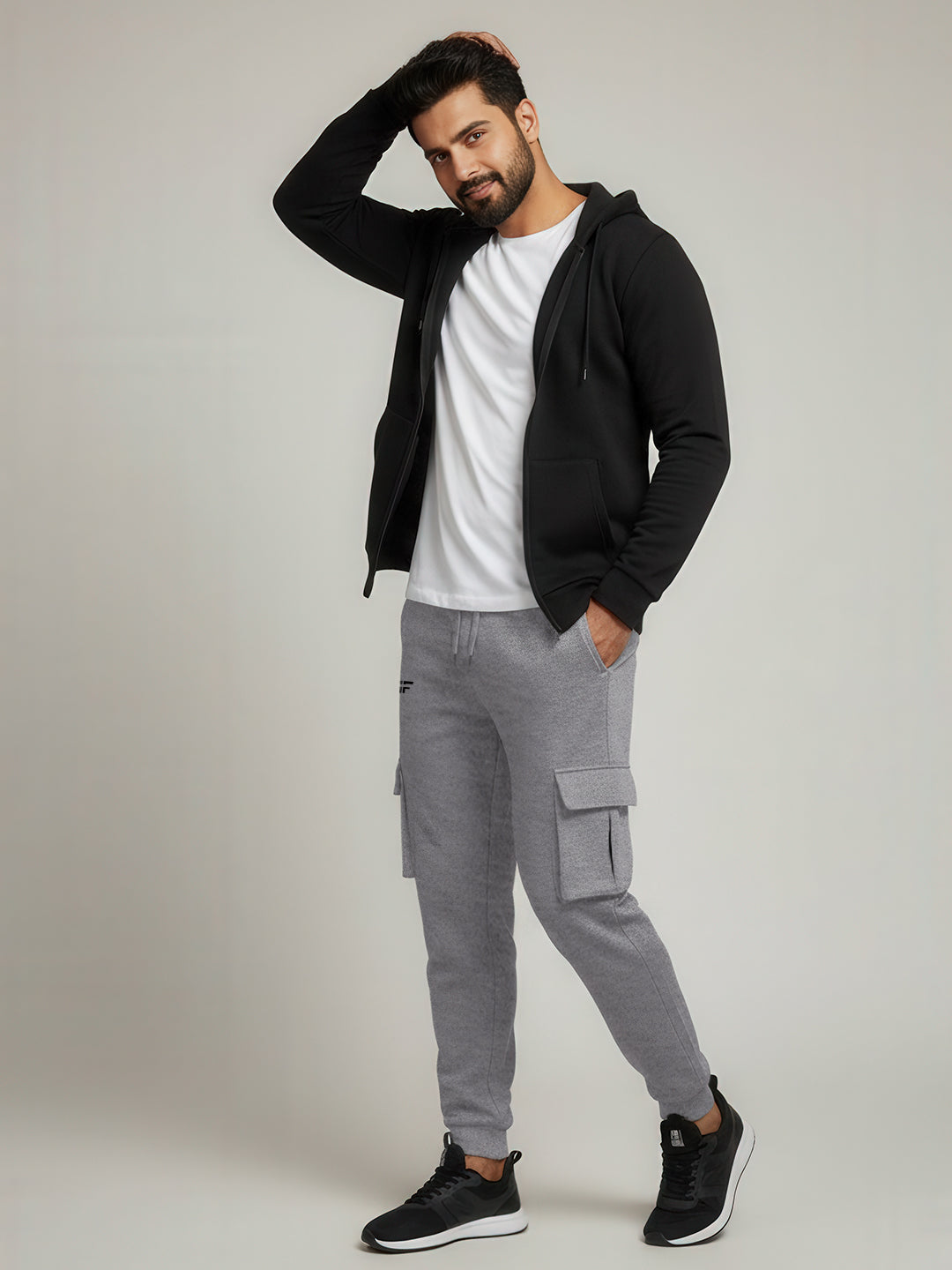 Grey Melange Joggers w/ Box Pockets