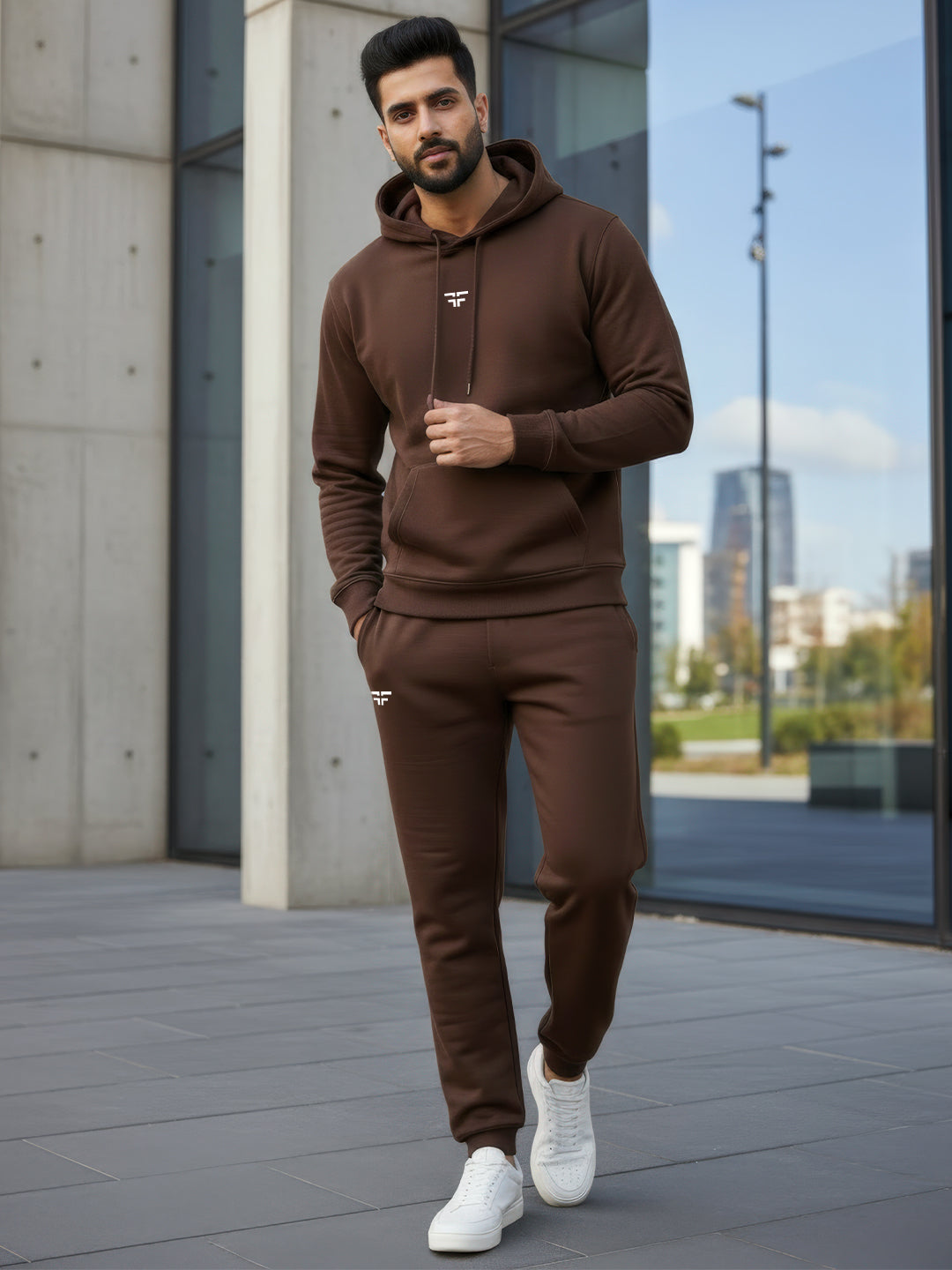 || COFFEE BROWN THERMAL CO-ORD SET (HOODIE AND JOGGER COMBO) ||