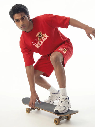 Just Relax Cotton Mens T Shirt and Shorts Combo Set