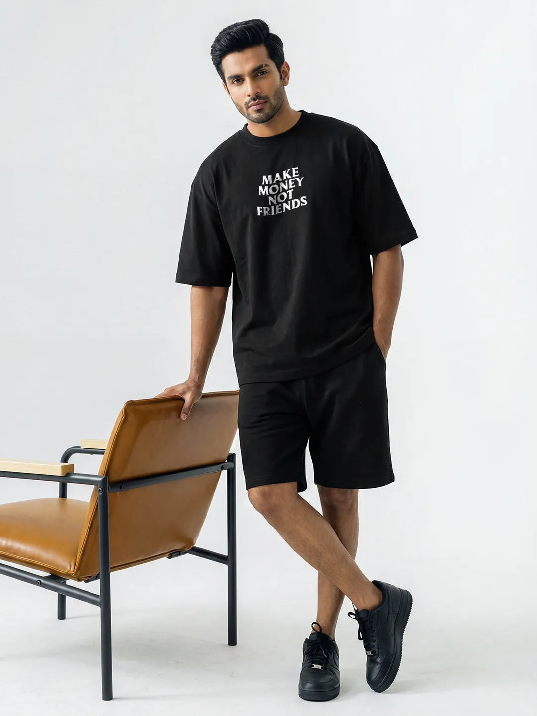 Make Money Not Friends Cotton Men's Oversized Coord Sets