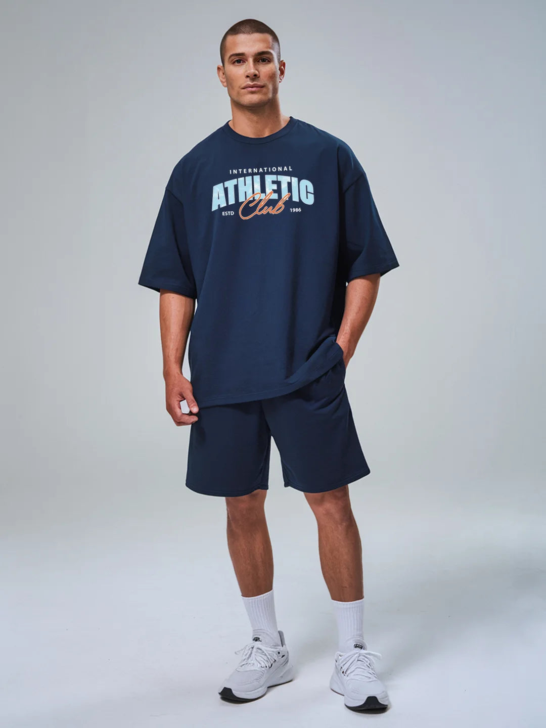 Athletic Cotton Mens T Shirt and Shorts Combo Set