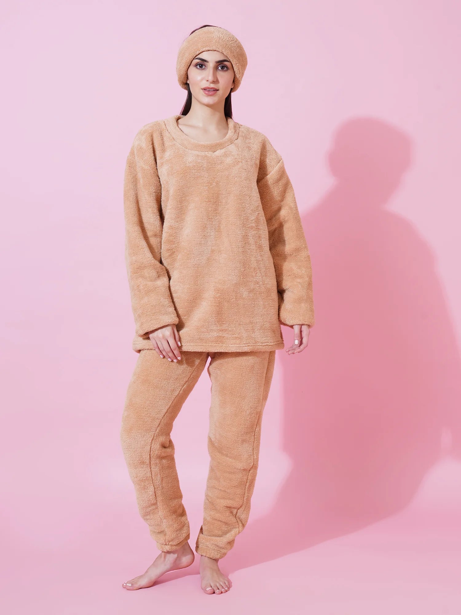 Beige Teddy Winter-Wear Set