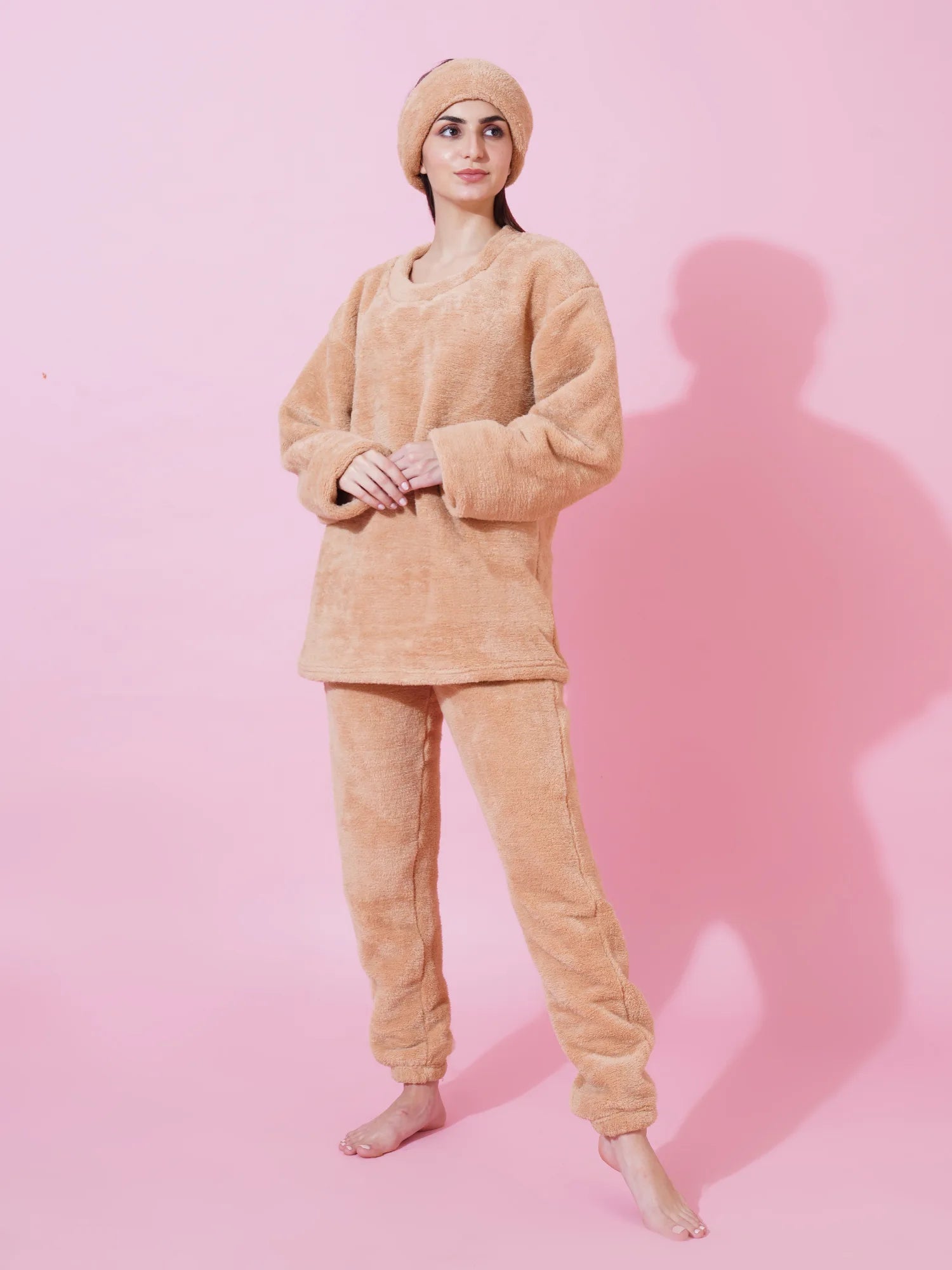 Beige Teddy Winter-Wear Set