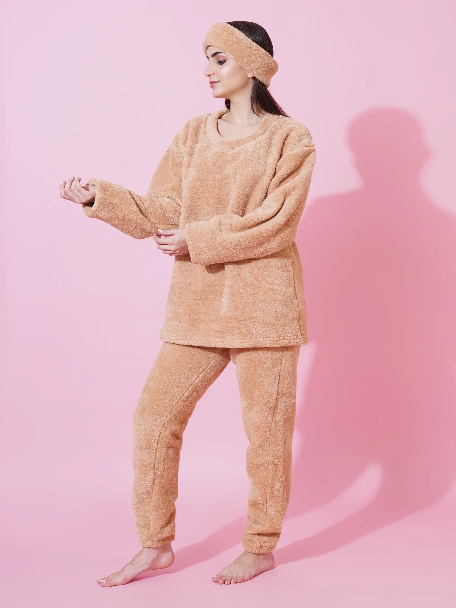 Beige Teddy Winter-Wear Set