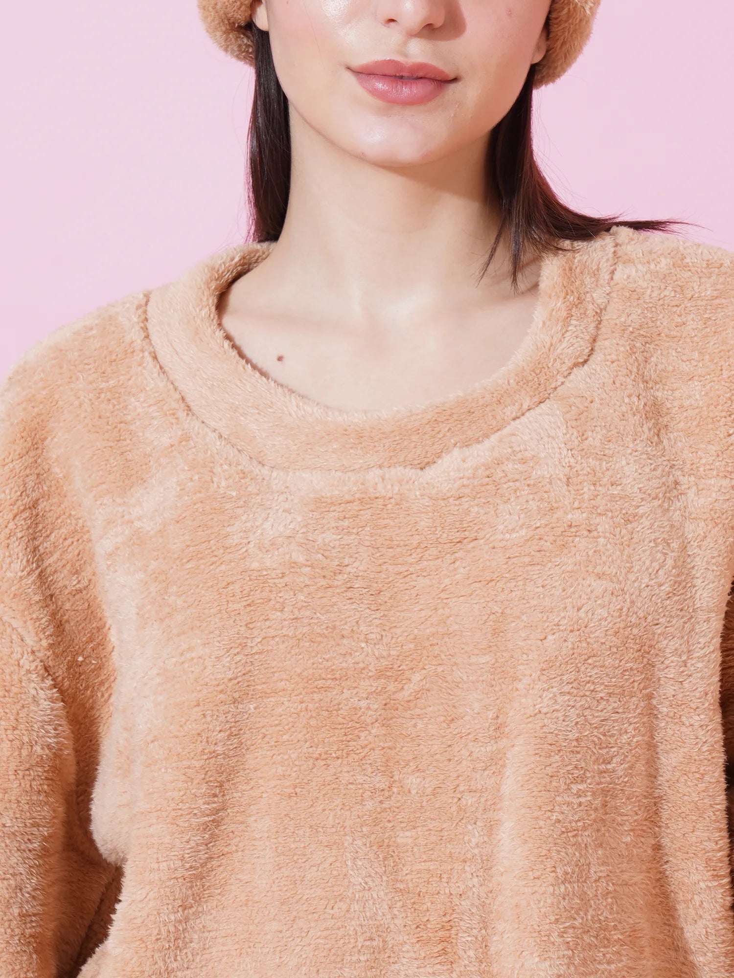 Beige Teddy Winter-Wear Set