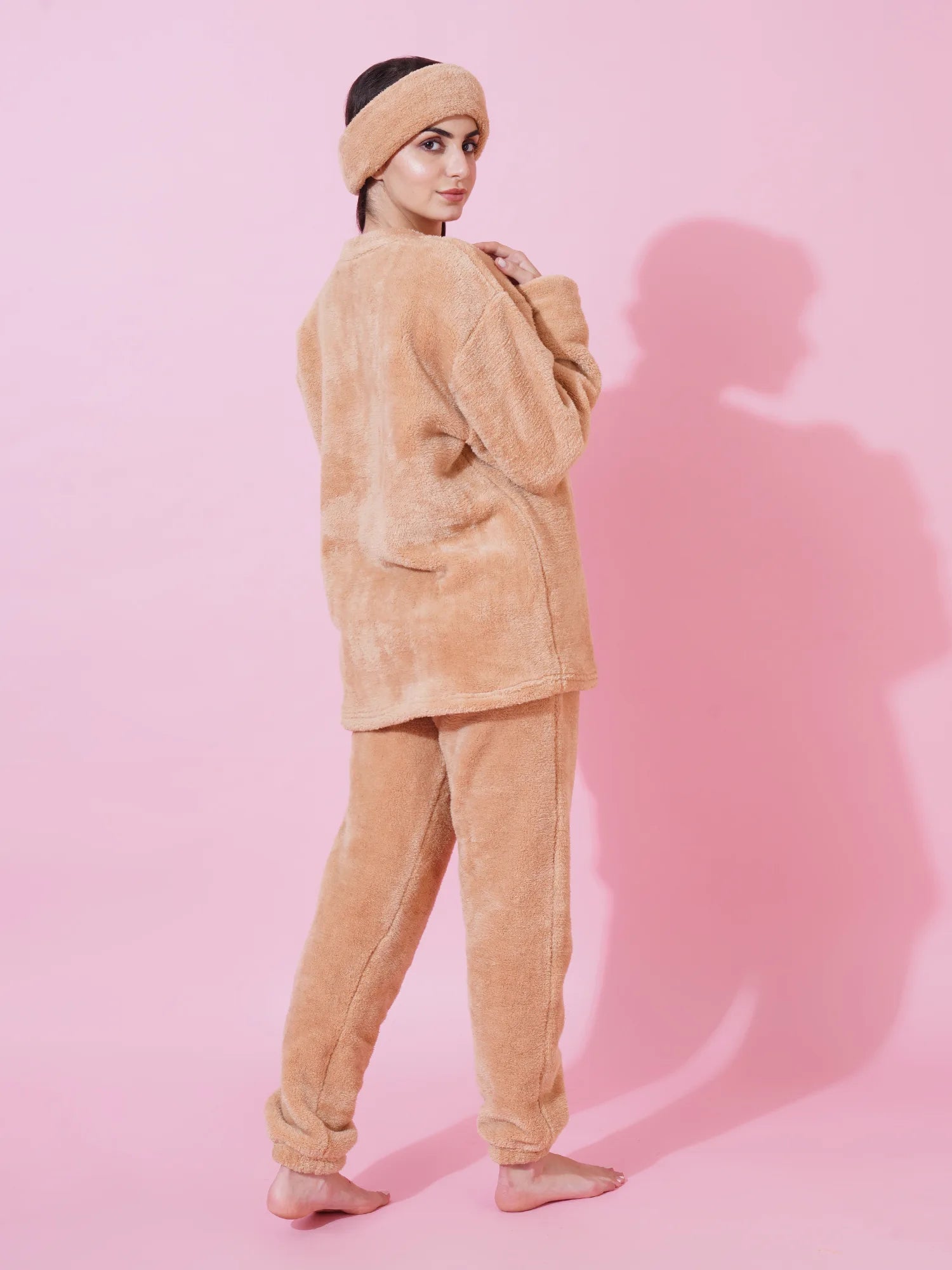 Beige Teddy Winter-Wear Set