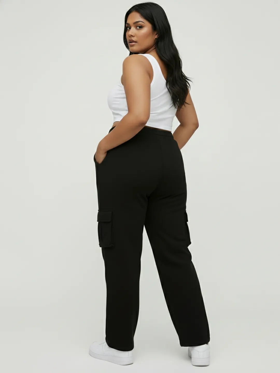Womens Black Cargo Joggers w/ 4 Pockets