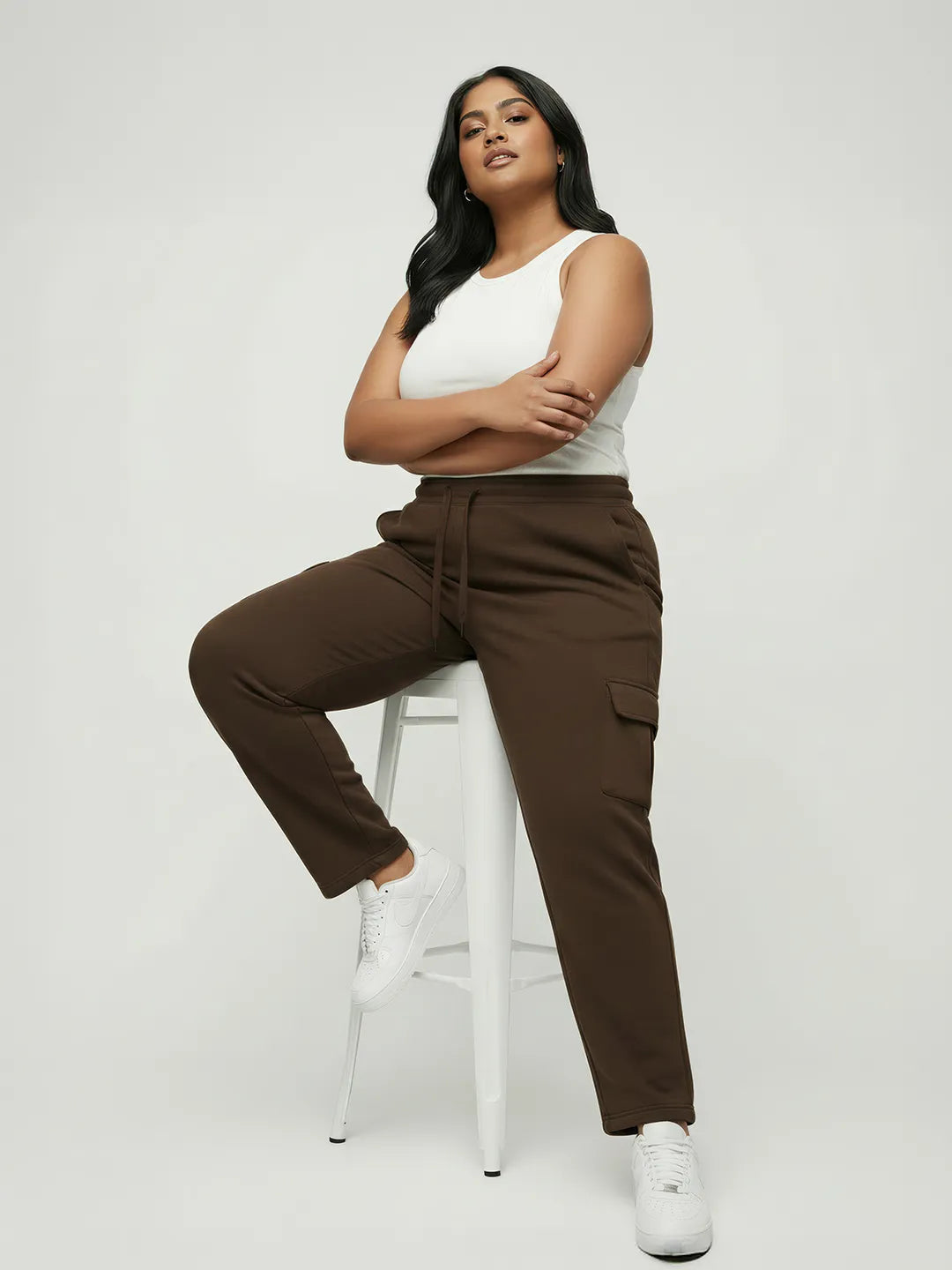 Womens Coffee Brown Cargo Joggers w/ 4 Pockets