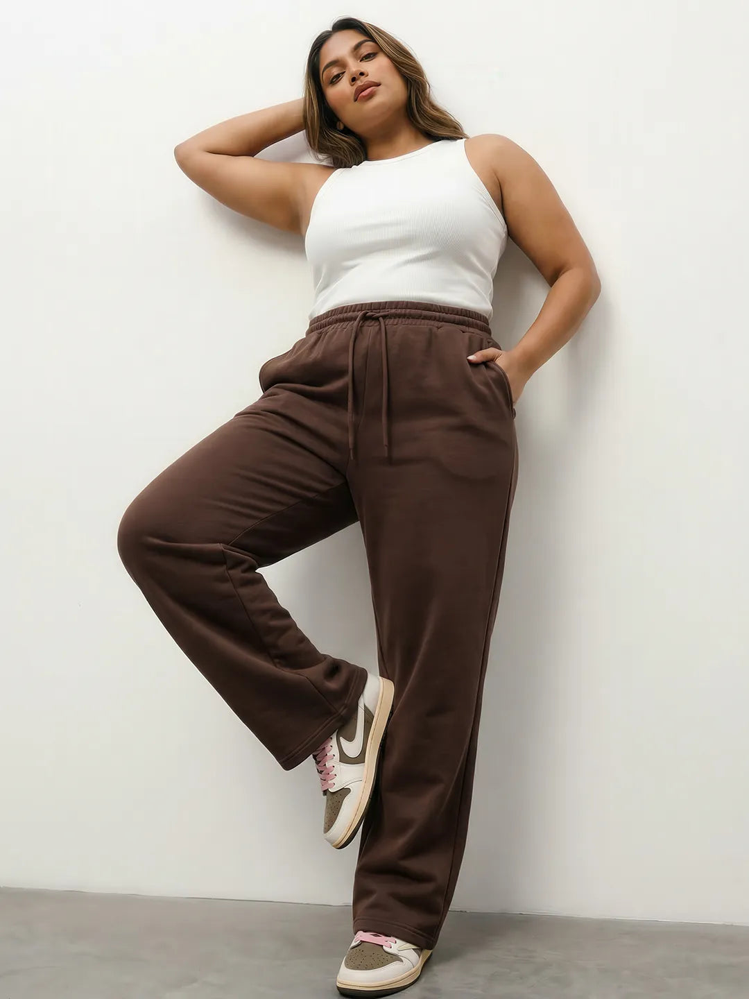 Brown Straight-Fit Joggers
