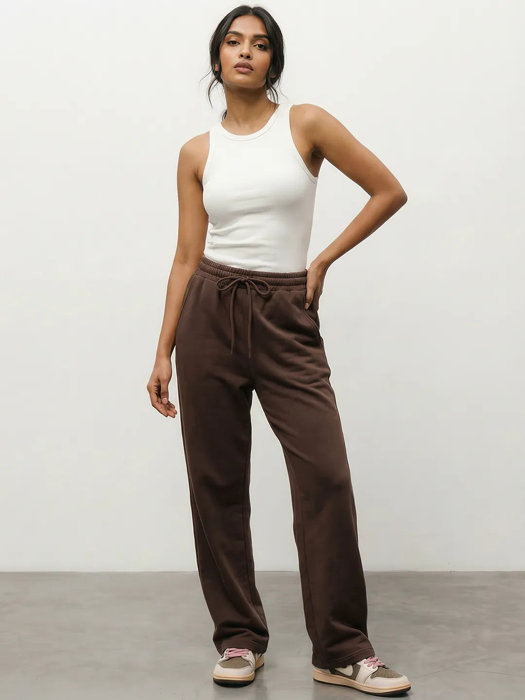 Brown Straight-Fit Joggers