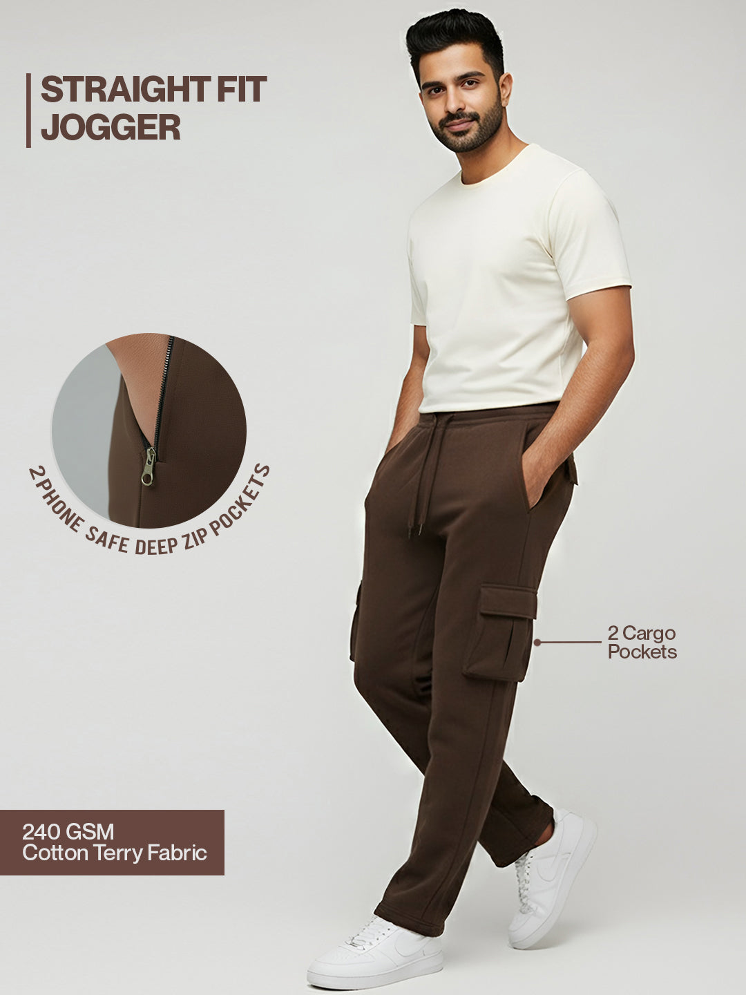 Coffee Brown Cargo Joggers w/ 4 Pockets