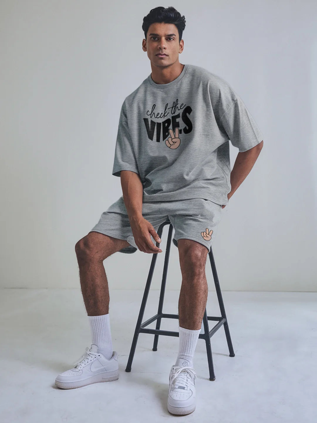 Check The Vibes Cotton Mens T Shirt and Shorts Combo Set