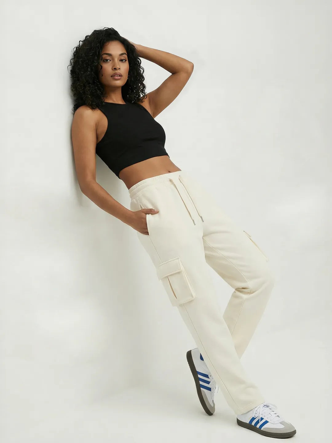 Womens Cream Cargo Cargo Joggers w/ 4 Pockets
