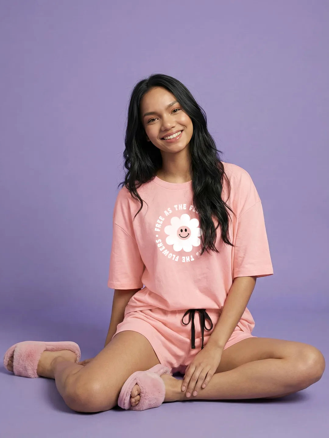 Free As Flower Cotton T shirt & Shorts Combo set