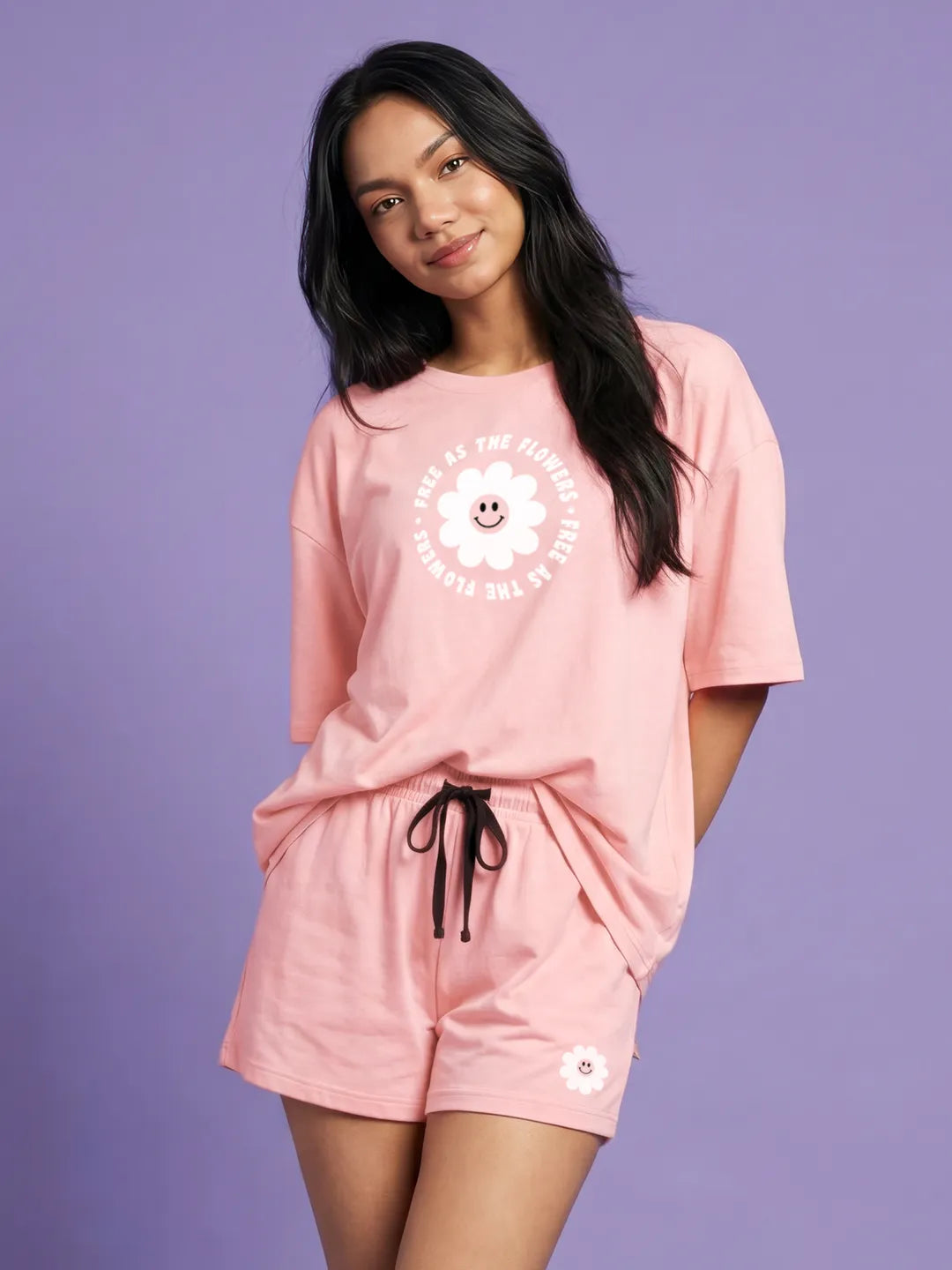 Free As Flower Cotton T shirt & Shorts Combo set