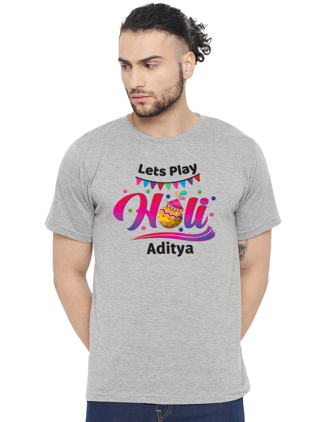 Lets Play Holi Men's Tshirt w/ Custom Name