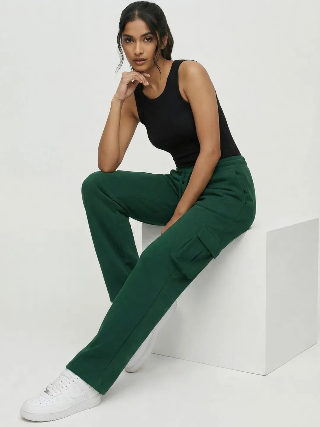 Womens Forest Green Cargo Joggers w/ 4 Pockets