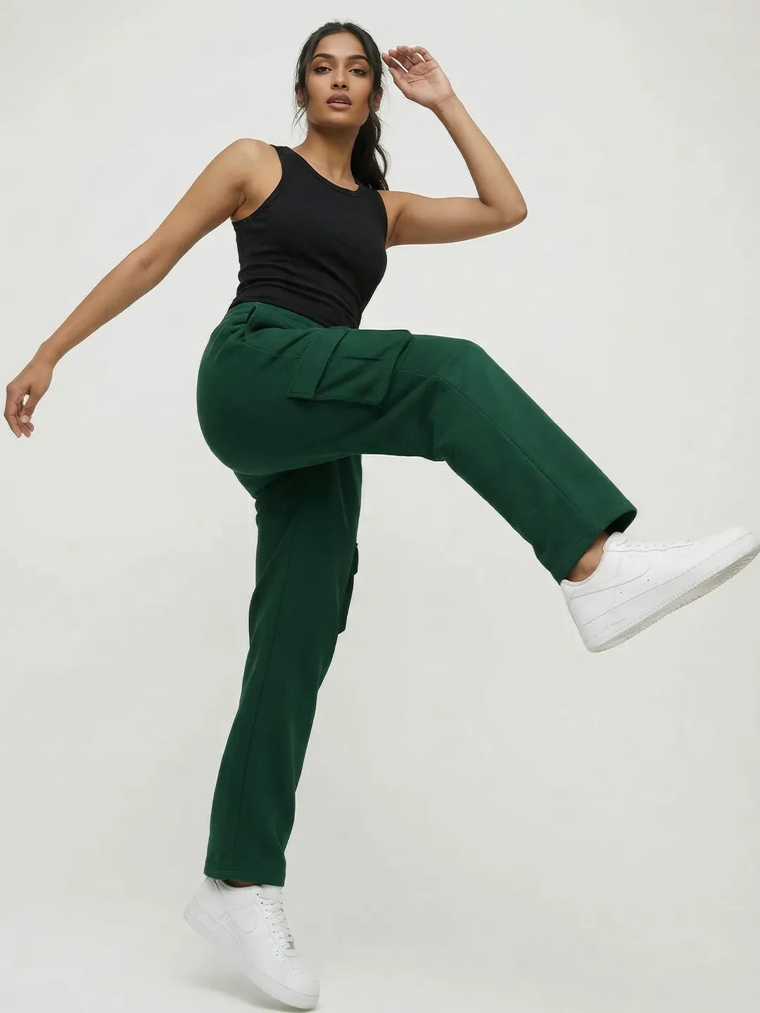 Womens Forest Green Cargo Joggers w/ 4 Pockets
