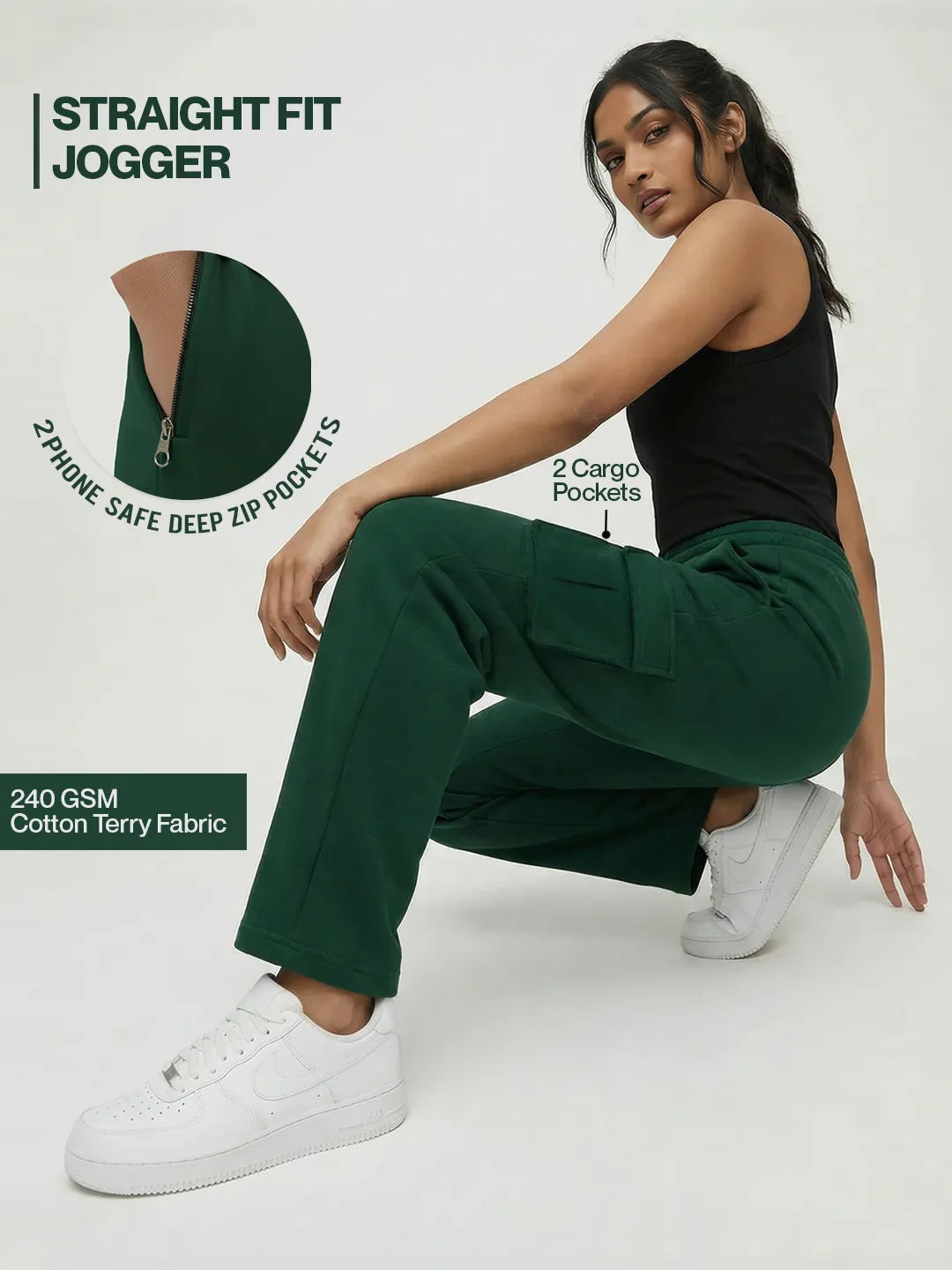 Womens Forest Green Cargo Joggers w/ 4 Pockets