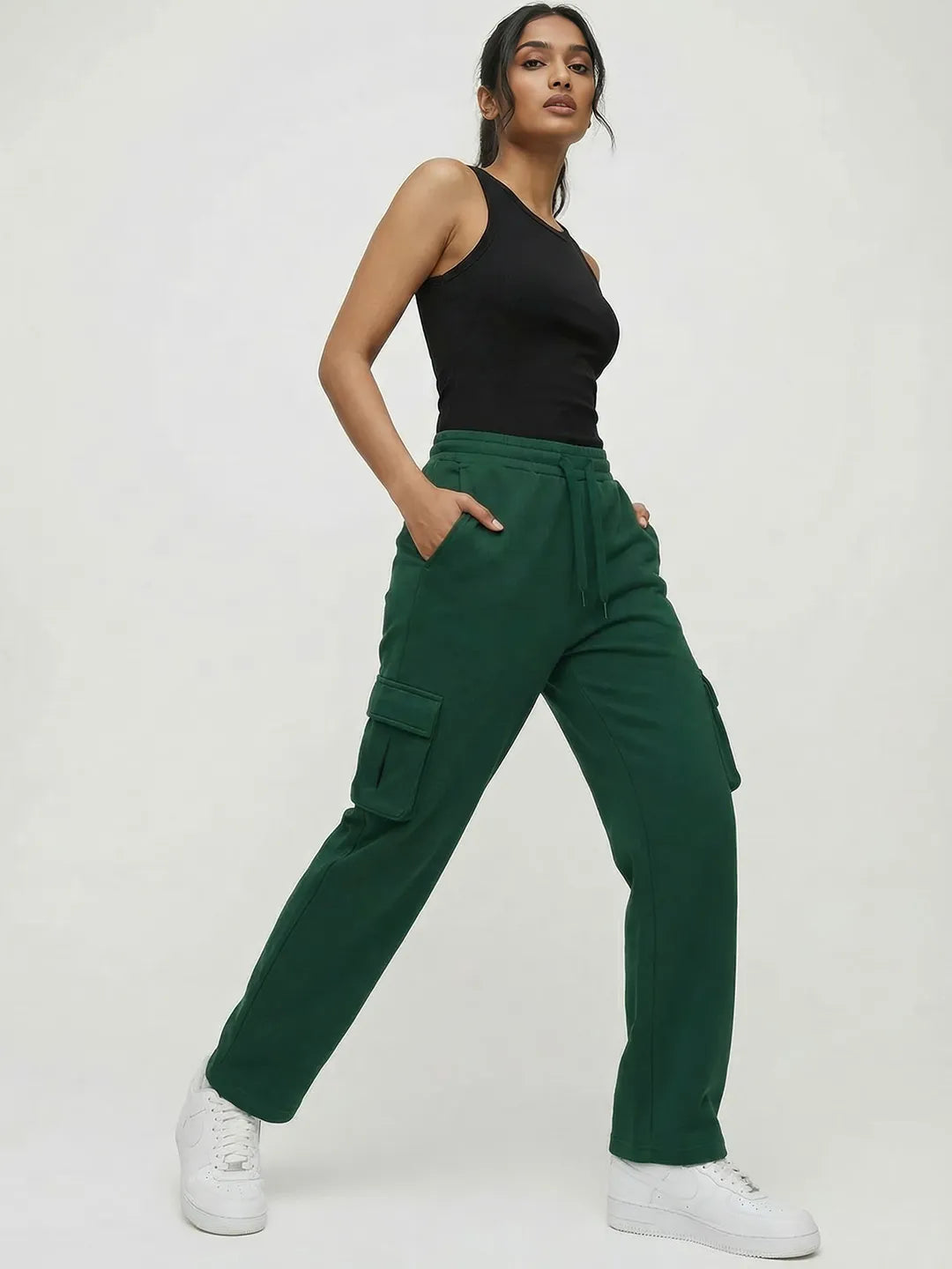 Womens Forest Green Cargo Joggers w/ 4 Pockets