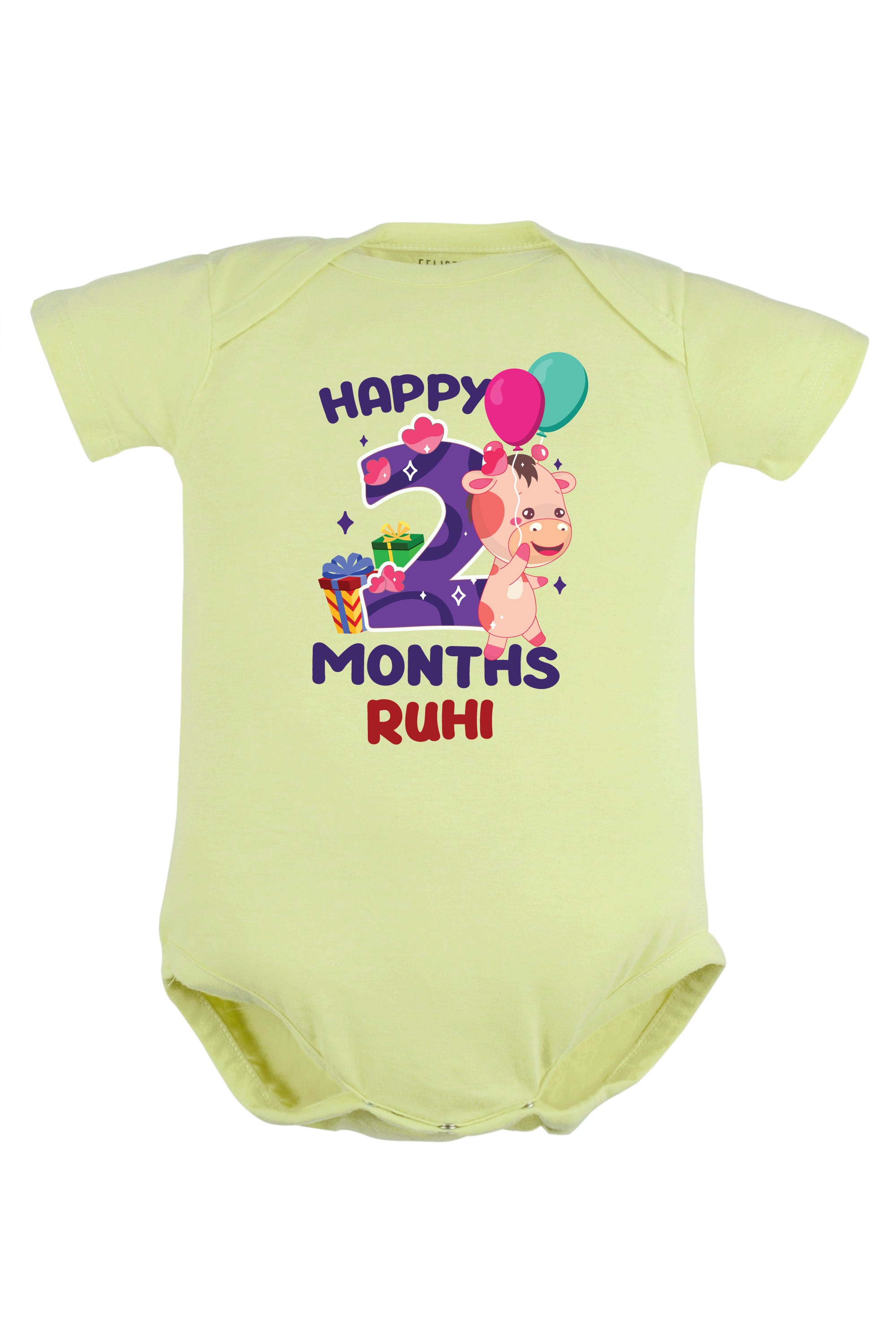 Two Month Milestone Baby Romper | Onesies - Giraffe w/ Custom name
