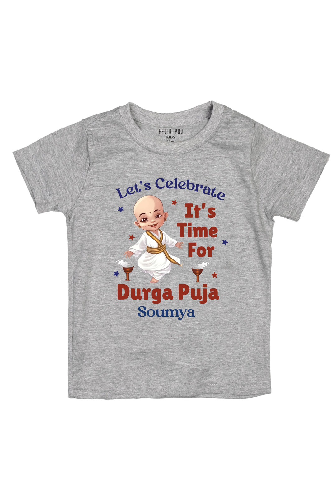 Let's Celebrate It's Time For Durga Puja Kids T Shirt w/ Custom Name