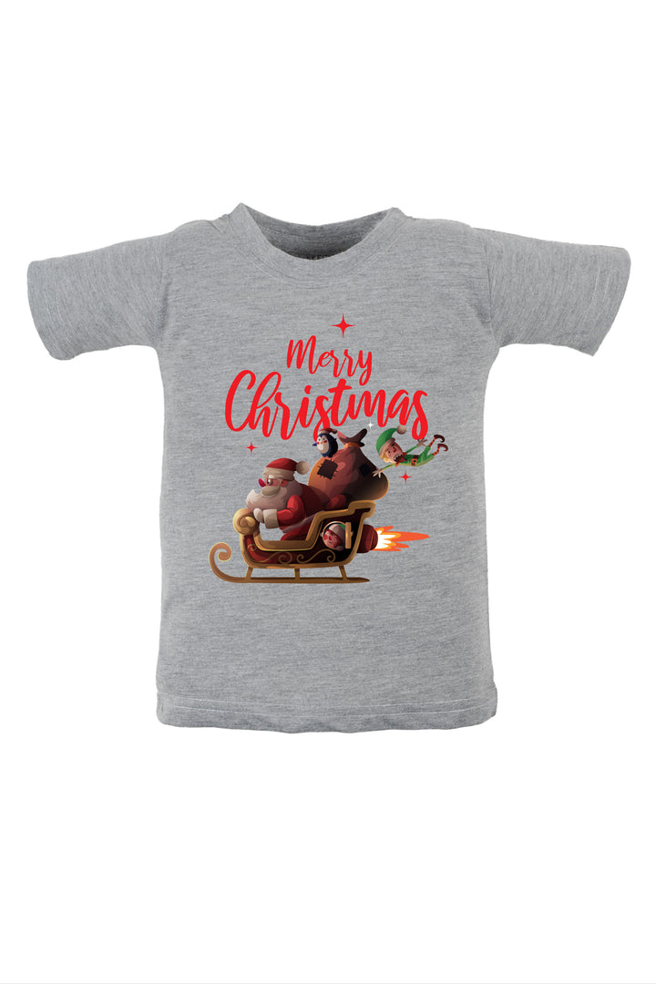 Merry Christmas With Santa Sleigh Kids T Shirt