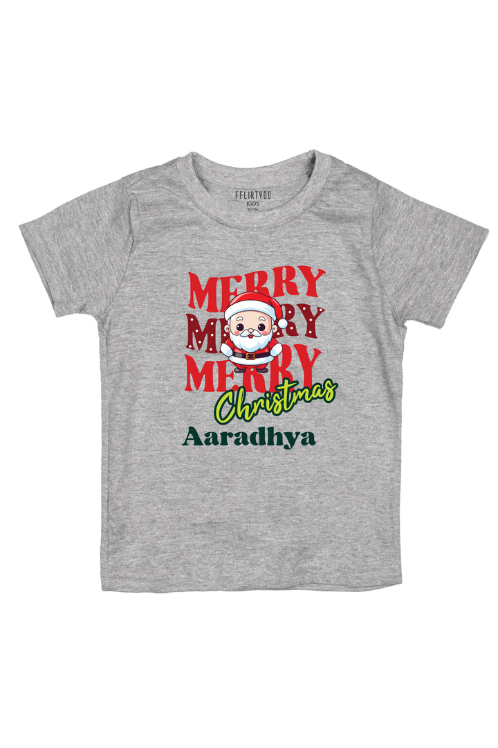 Merry Merry Merry Christmas Kids T Shirt w/ Custom Name