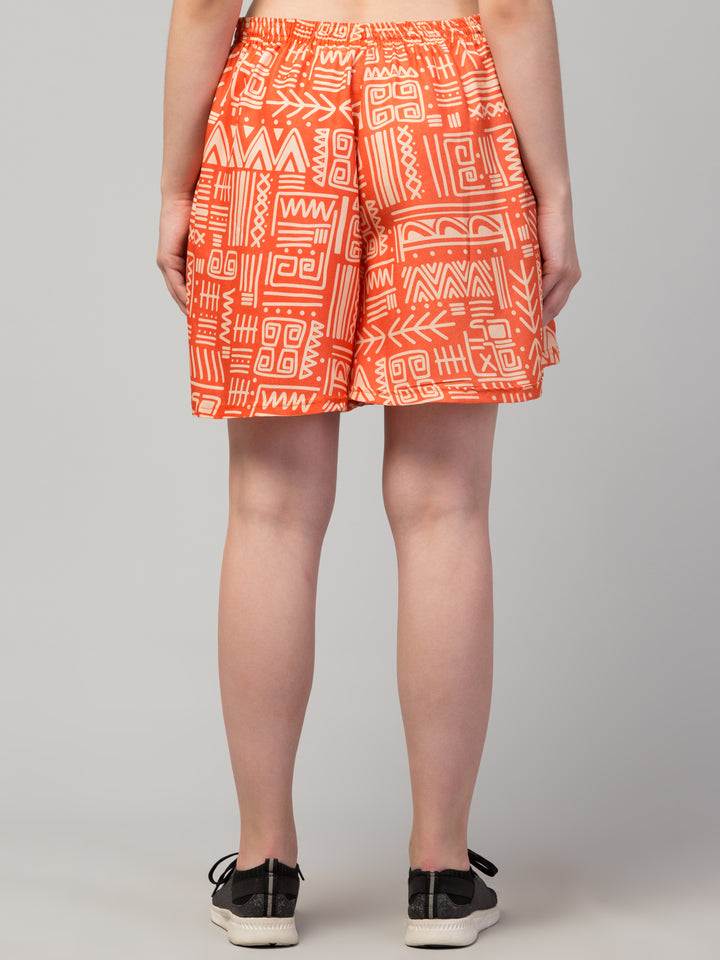 Orange Printed Skirt Shorts