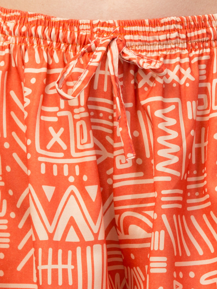 Orange Printed Skirt Shorts