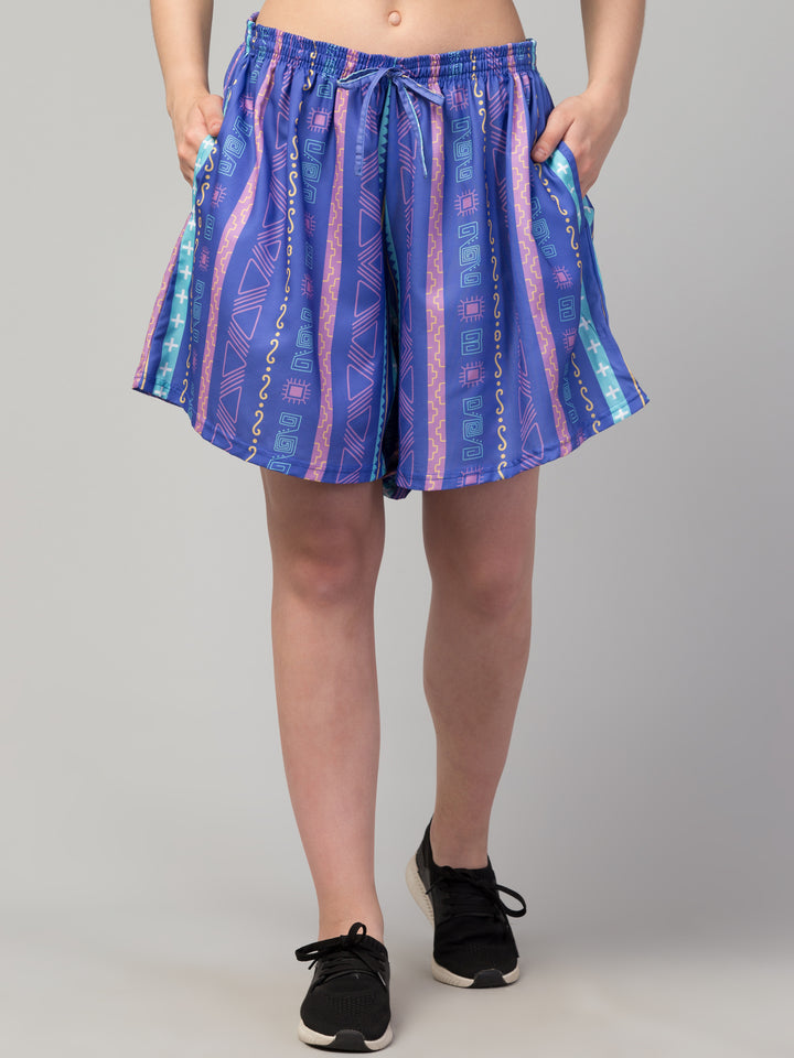 Bluish Purple Printed Skirt Shorts
