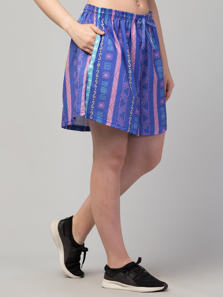 Bluish Purple Printed Skirt Shorts