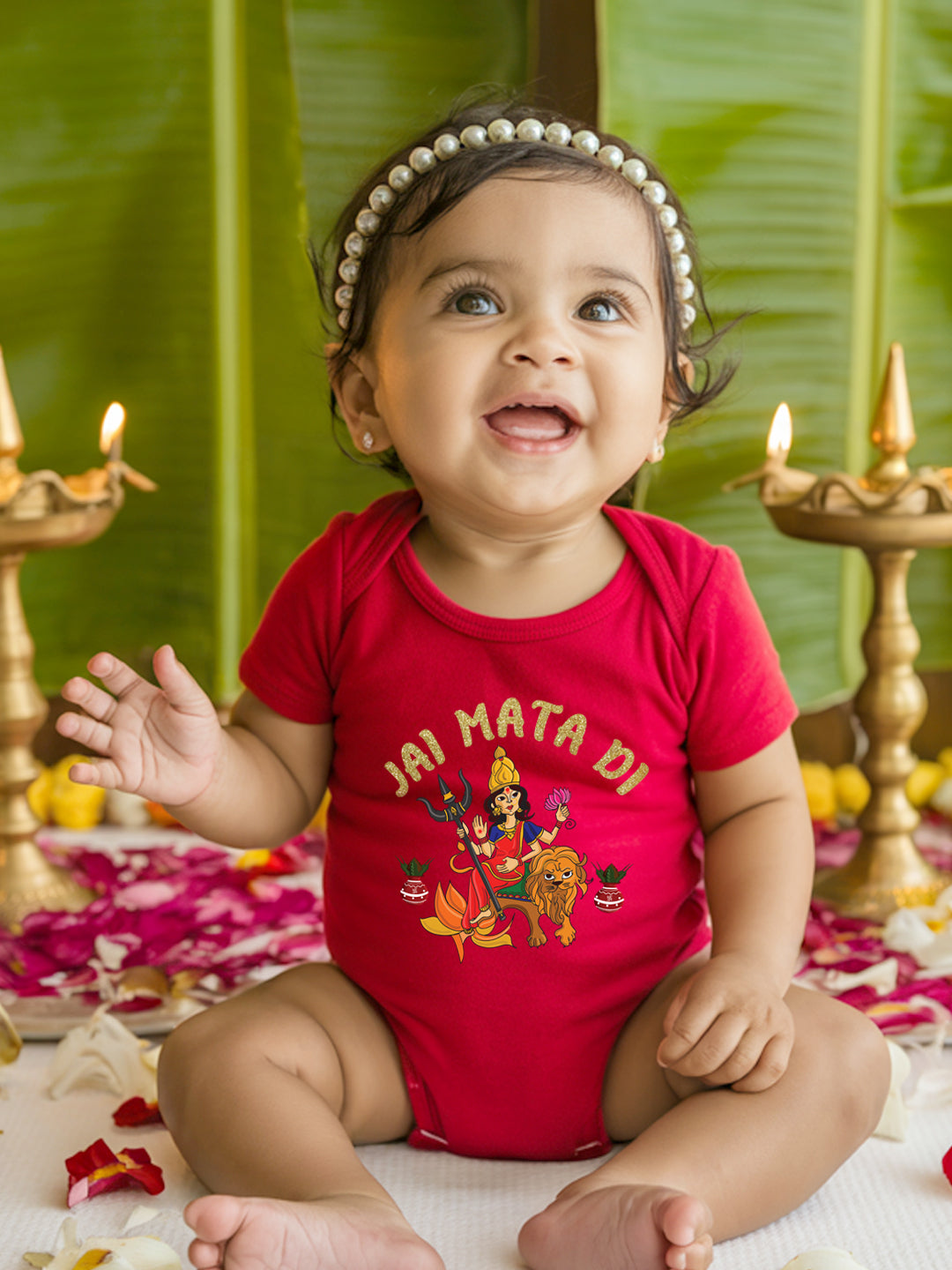 Jai Mata Di With Glitter Baby Romper | Onesies