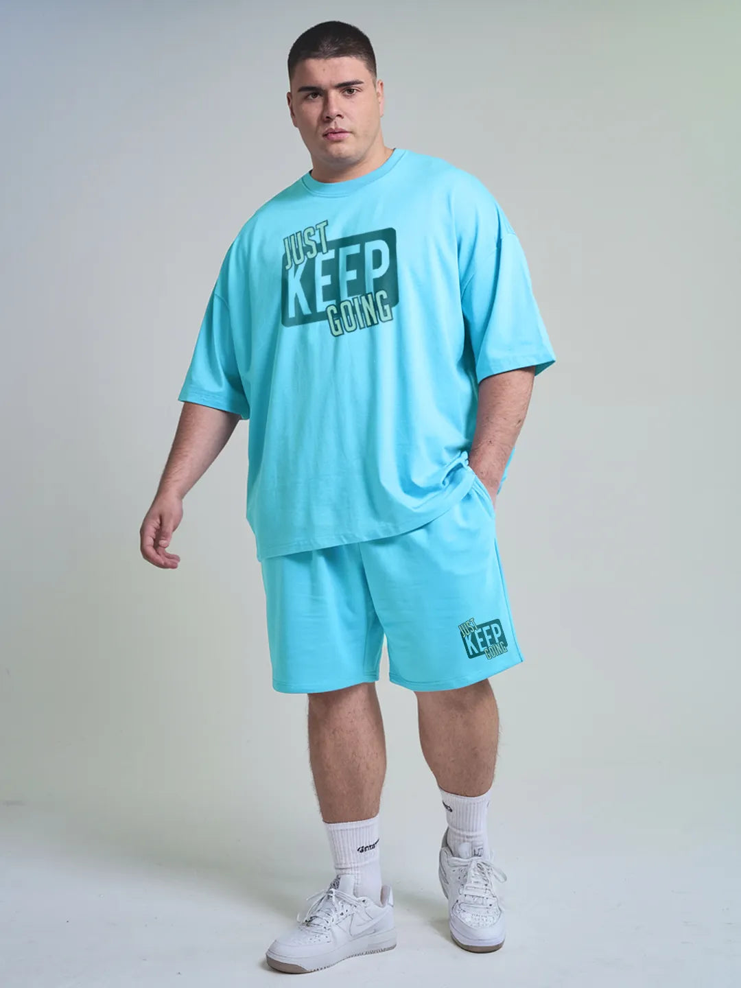 Just Keep Going Cotton Mens T Shirt and Shorts Combo Set