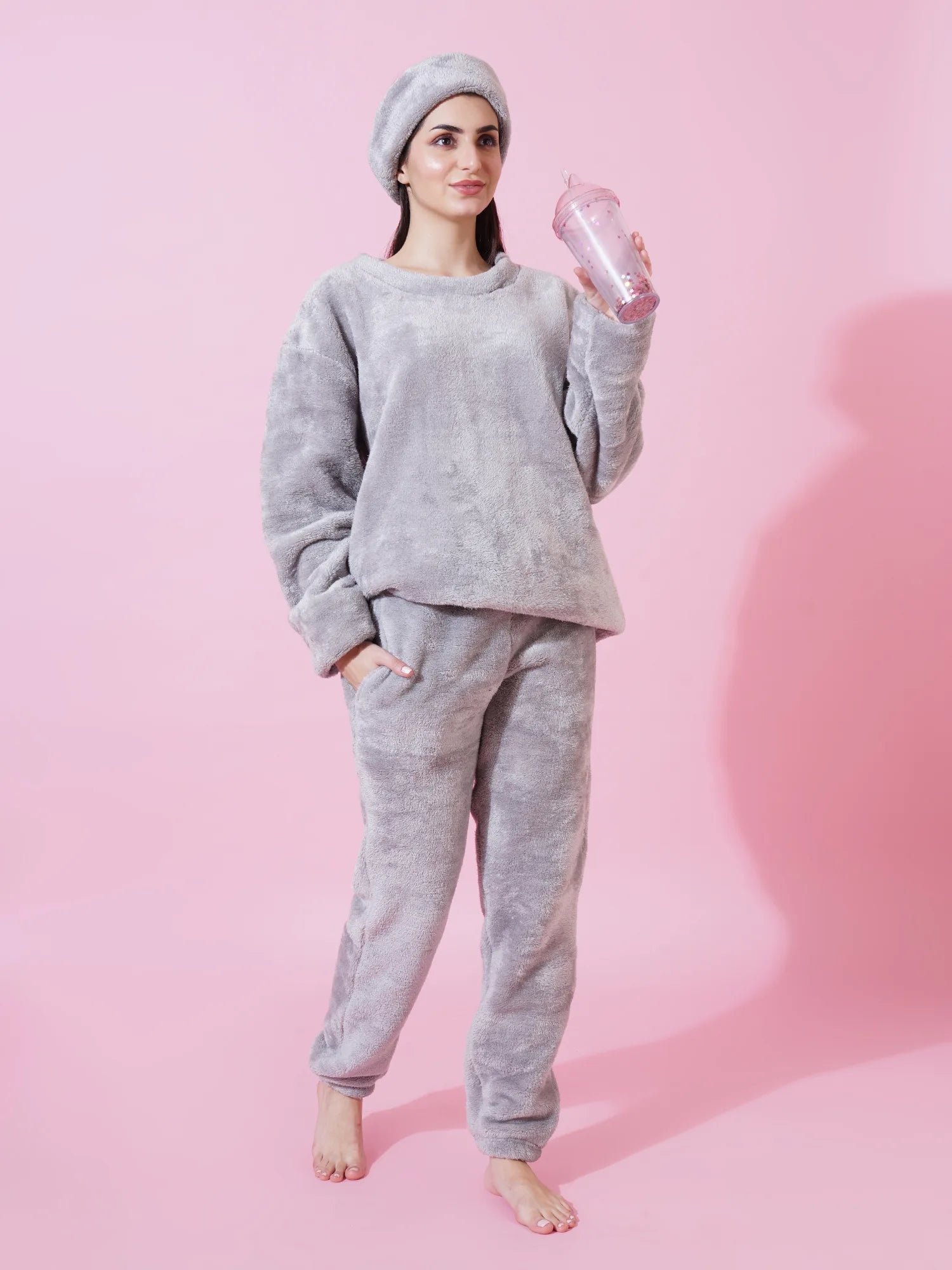 Light Gray Teddy Winter-Wear Set
