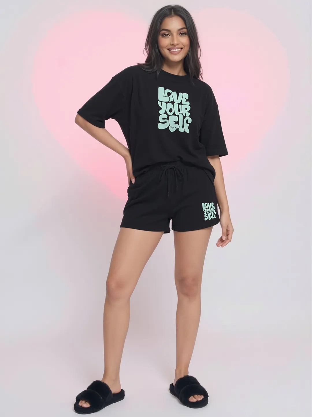 Love Your Self Cotton Women's T Shirt and Shorts Combo Set