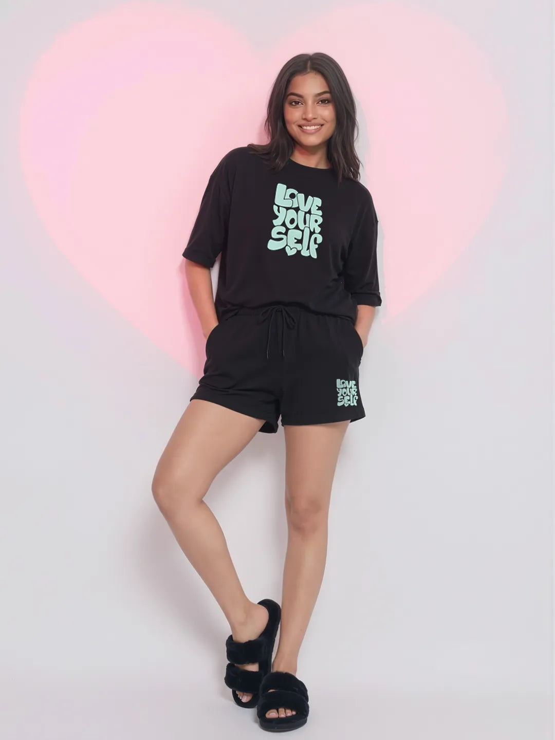 Love Your Self Cotton Women's T Shirt and Shorts Combo Set