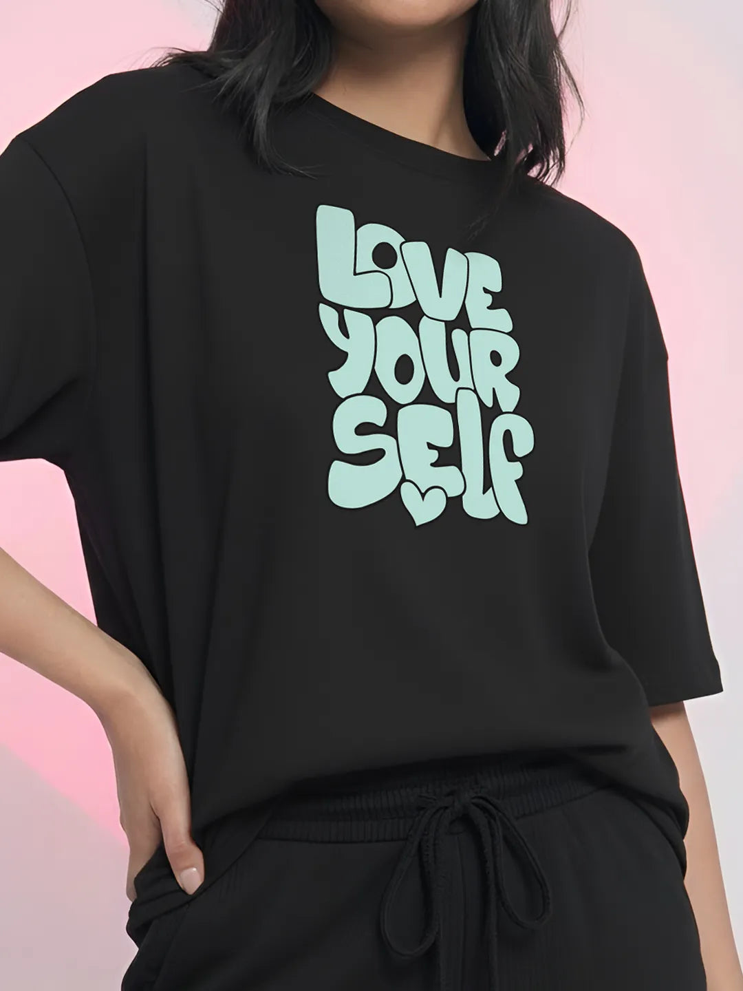 Love Your Self Cotton Women's T Shirt and Shorts Combo Set