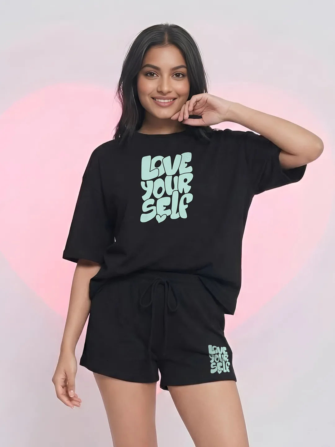 Love Your Self Cotton Women's T Shirt and Shorts Combo Set