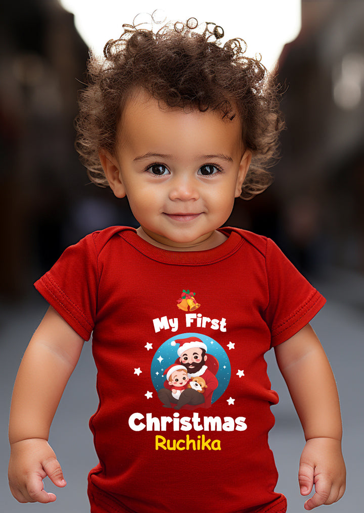 My First Christmas with Santa Baby Romper | Onesies w/ Custom Name