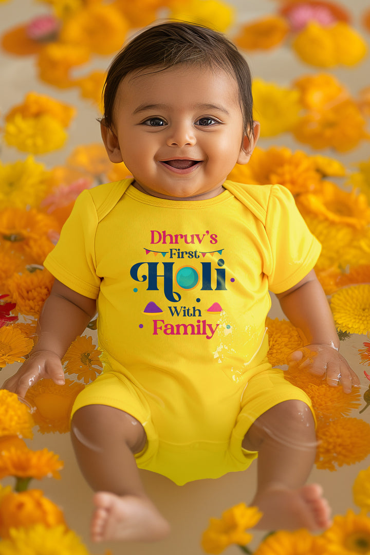My First Holi With Family Baby Romper | Onesies w/ Custom Name